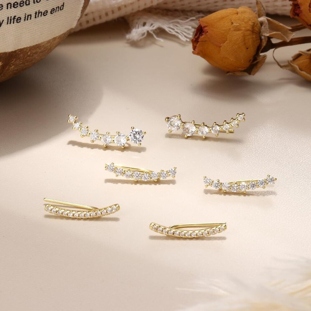 6Pairs Ear Cuffs Climber Hoop Earring CZ Arrow Crawler Stud Earring Jacket for W - Picture 4 of 6